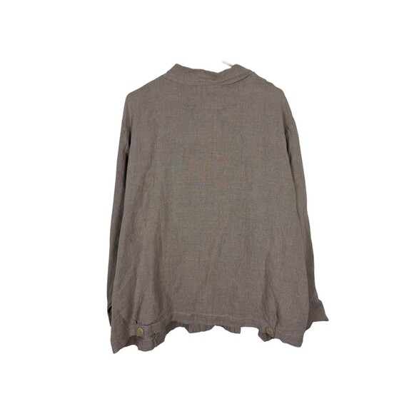 FLAX 100% Linen Beige Jacket NWT SZ 2G Collared Long Sleeve - Picture 2 of 11